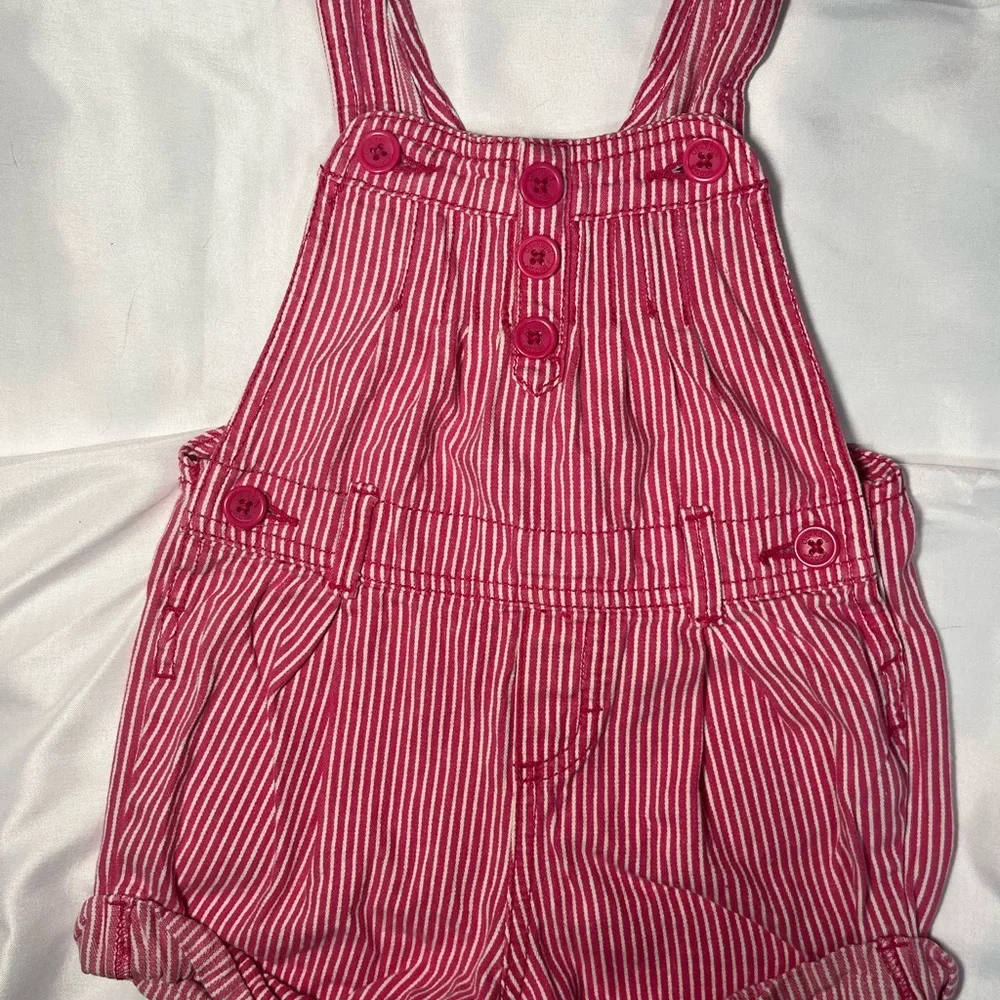 Vintage‎ OshKosh B’gosh Vestbak Pink White Stripe Shortalls Girls 24M